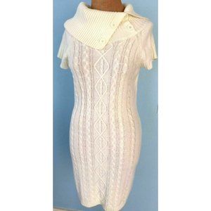 Dressbarn Women's Dress Sweater S White Turtleneck Cowl Cap Sleeve Cable Knit
